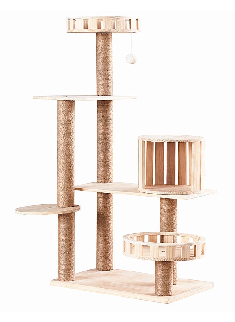 Solid Wood Cat Climbing Frame Cat Jumping Platform Cat Scratching Post Scratch-Resistant Hemp Pillar Pine Cat Villa Teasing Cat Ball Pet Toys Wholesale