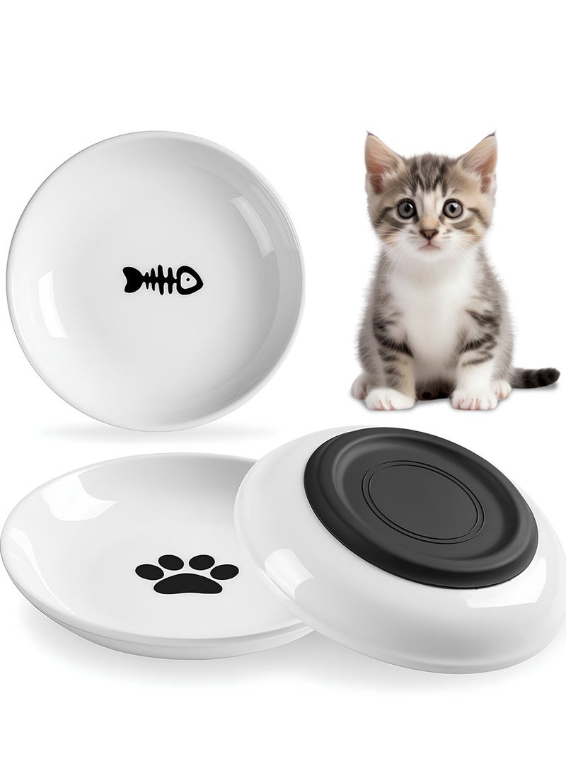 AMROAH 3pcs Cat Food Bowl Set Dishes for Indoor Cat & Kitten, Wide Anti Whisker Fatigue Heavy Non-Slip Ceramic Cat Bowls Plate for Dry Wet Food & Water Home Outdoor