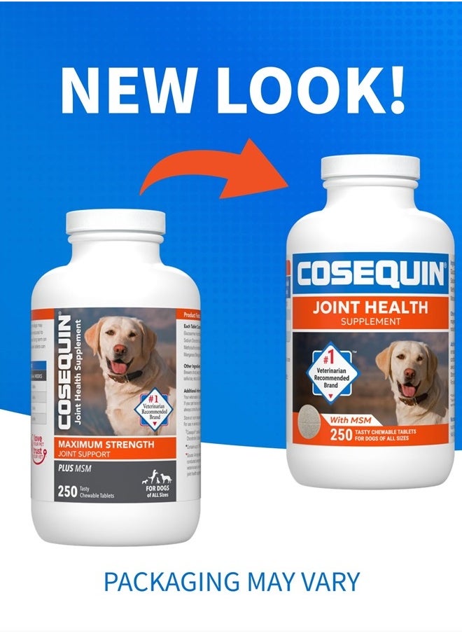 Nutramax Laboratories Cosequin Maximum Strength Joint Health Supplement for Dogs - With Glucosamine, Chondroitin, and MSM, 250 Chewable Tablets