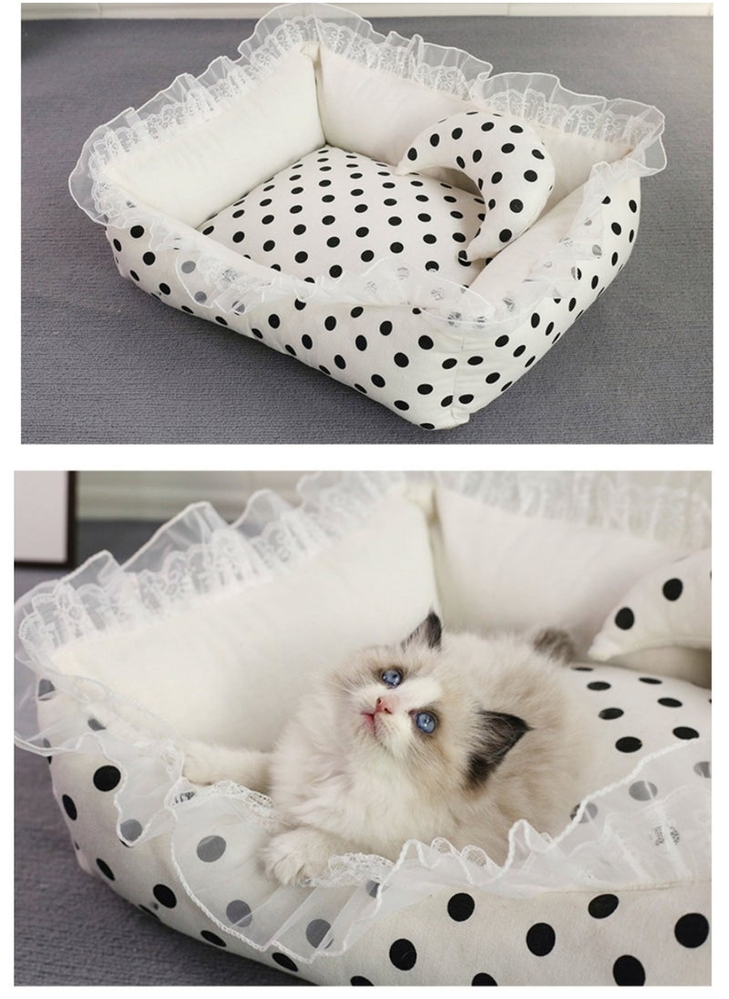 Universal detachable and washable cat and dog bed Lovely princess style lace pet bed suitable for small animals such as Yorkshire terrier and Teddy