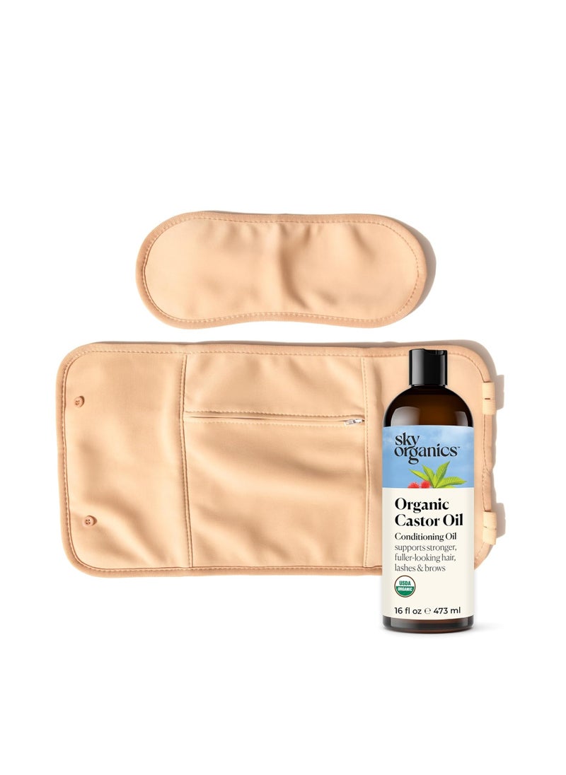 Sky Organics 16oz Castor Oil w/Wraps | Reusable Organic Castor Oil Pack | Adjustable Elastic Straps Cotton Durable Easy to Use