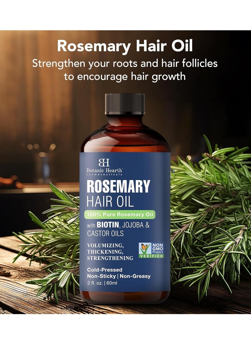 Botanic Hearth 100% Pure Rosemary Oil For Hair Growth Infused With Biotin | Hair strengthening Treatment | Nourishing & Volumizing | With Jojoba Oil & Castor Oil | Non GMO Verified | 2 fl oz