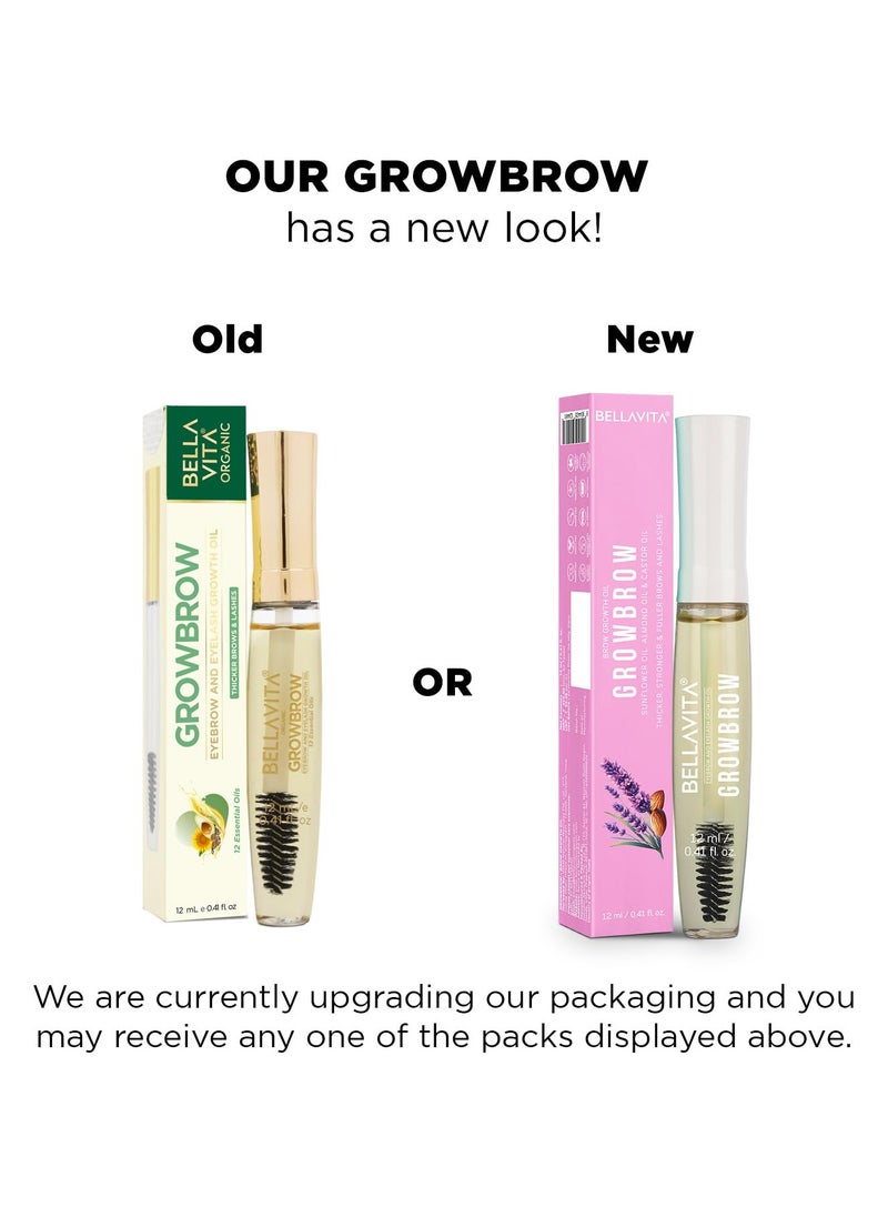 Bella Vita Organic Growbrow - Eyelash, Lashes & Eyebrows Hair Growth & Volume Serum With Castor, Onion Oil & Vitamin E, 12 ML