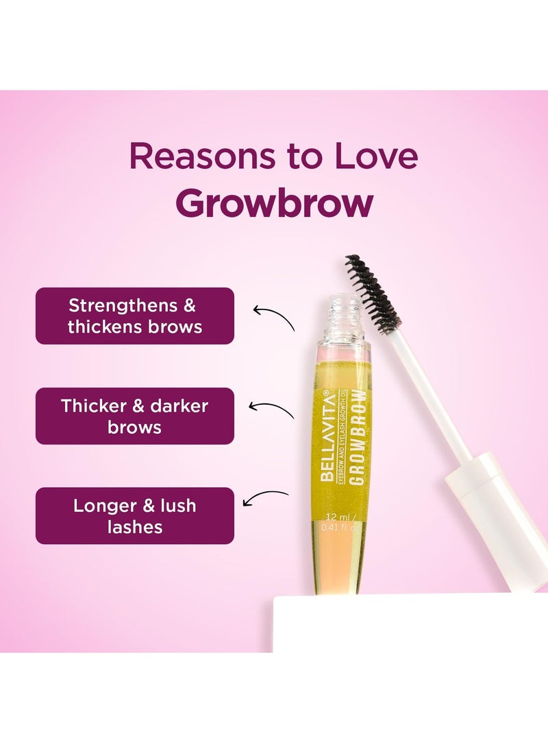 Bella Vita Organic Growbrow - Eyelash, Lashes & Eyebrows Hair Growth & Volume Serum With Castor, Onion Oil & Vitamin E, 12 ML