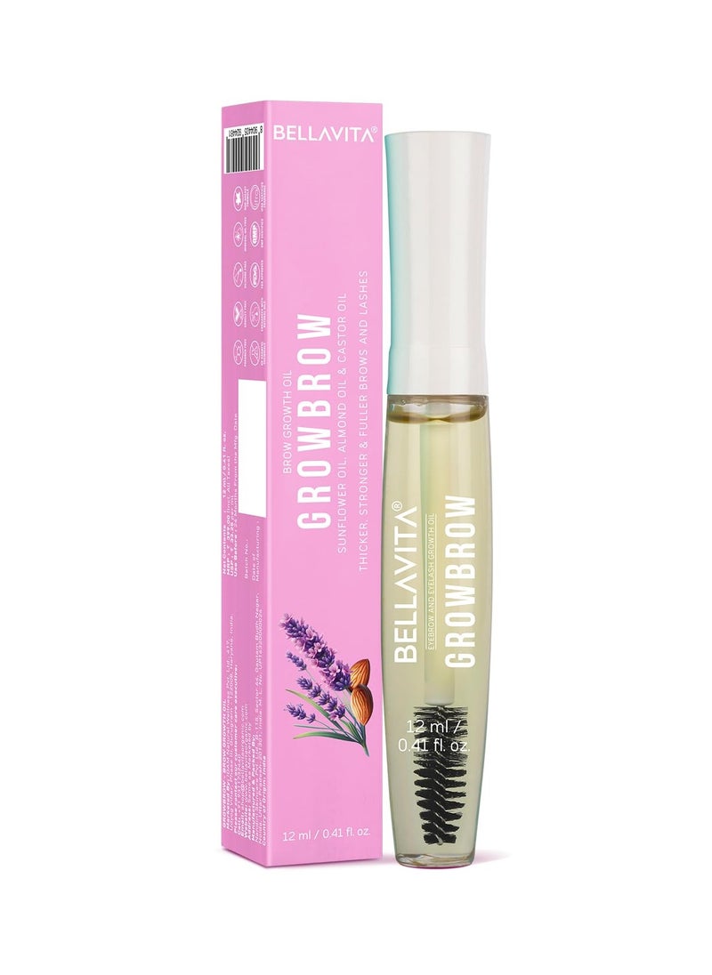 Bella Vita Organic Growbrow - Eyelash, Lashes & Eyebrows Hair Growth & Volume Serum With Castor, Onion Oil & Vitamin E, 12 ML