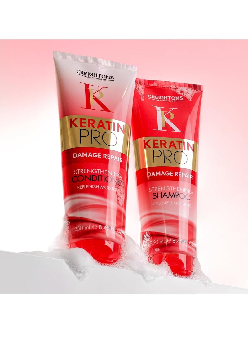 Pro Keratin Strength and Repair Shampoo 250ml Helps boost keratin levels for silky smooth more manageable hair For dry damaged natural or colour treated hair