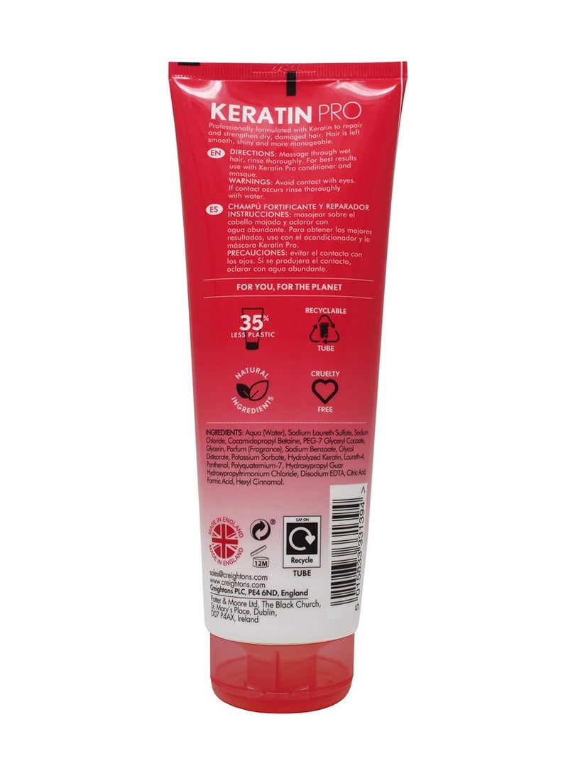 Pro Keratin Strength and Repair Shampoo 250ml Helps boost keratin levels for silky smooth more manageable hair For dry damaged natural or colour treated hair