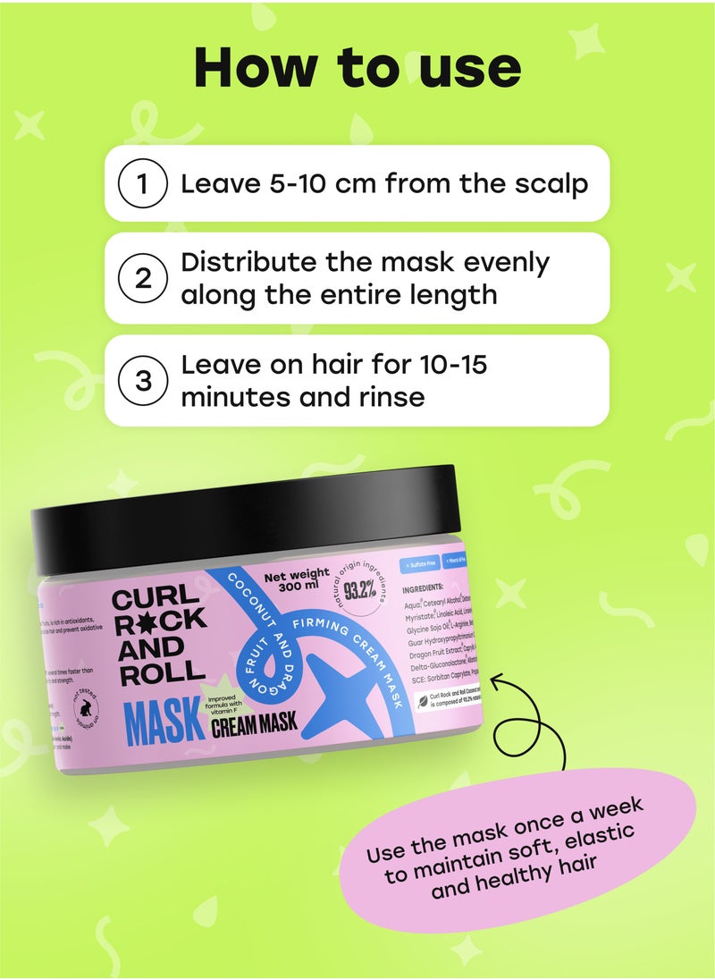 Curl Rock and Roll Hair Mask - Moisturizes and Softens - Paraben-Free, Sulfate-Free, Coconut & Dragon Fruit, 300 ml