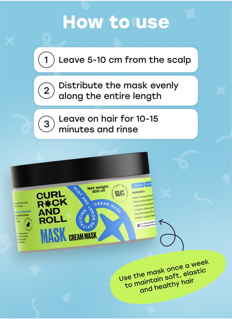 Curl Rock and Roll Hair Mask - Repairs and Moisturizes - Paraben-Free, Sulfate-Free, Mint & Lemon, 300 ml