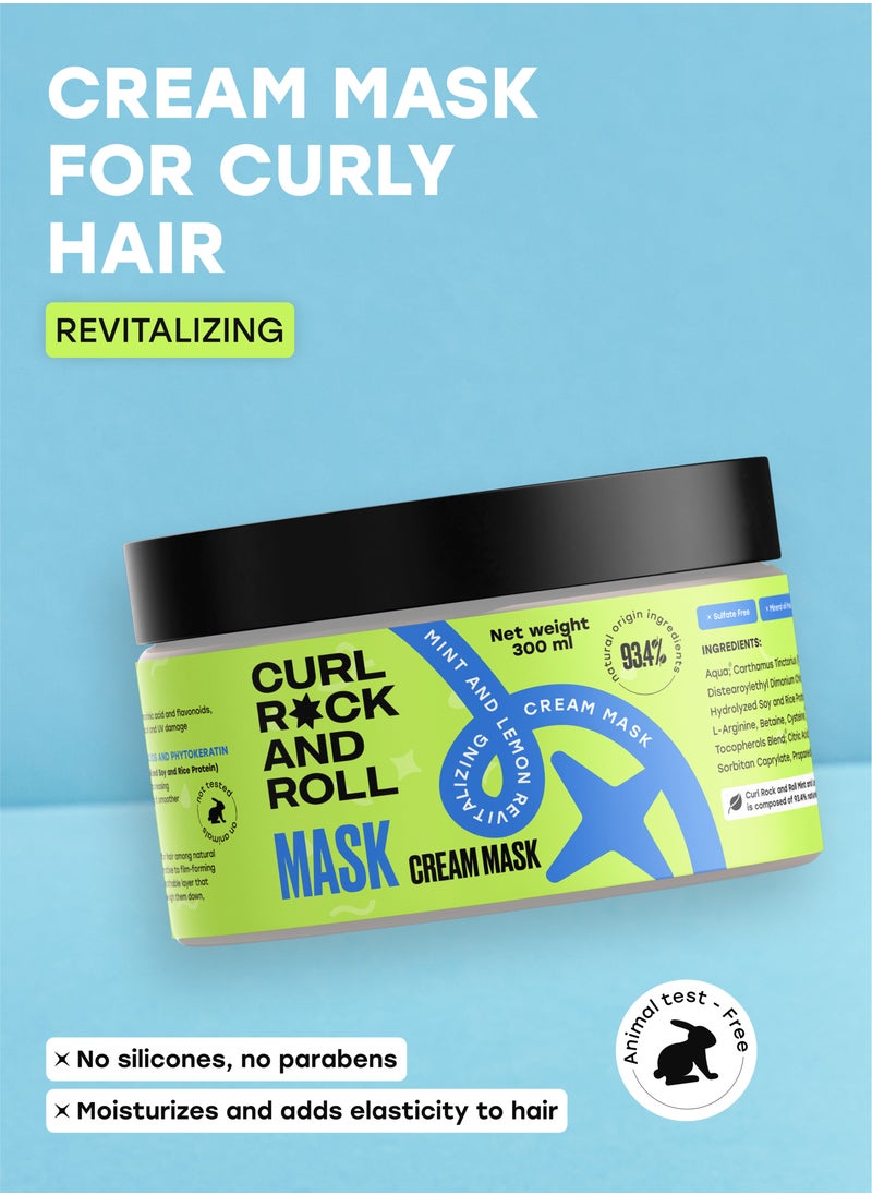 Curl Rock and Roll Hair Mask - Repairs and Moisturizes - Paraben-Free, Sulfate-Free, Mint & Lemon, 300 ml