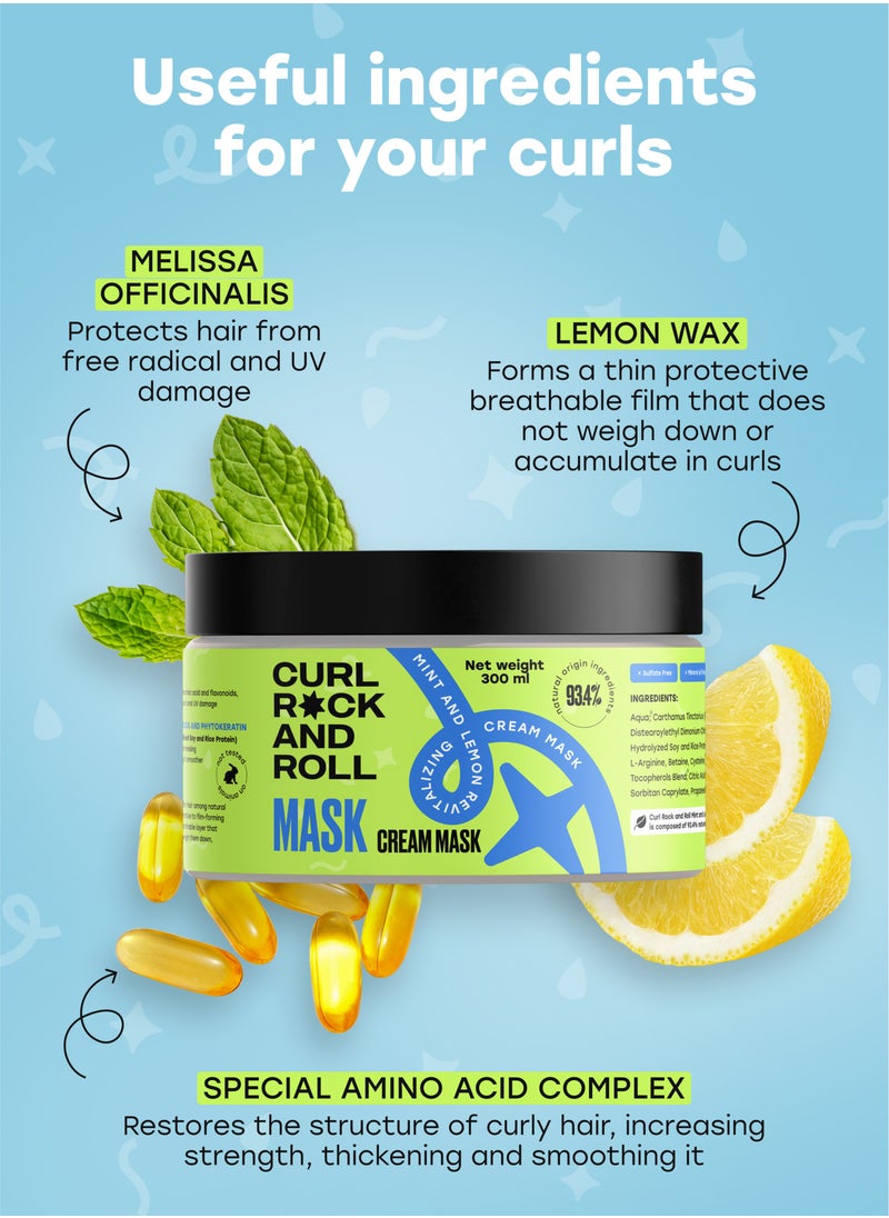 Curl Rock and Roll Hair Mask - Repairs and Moisturizes - Paraben-Free, Sulfate-Free, Mint & Lemon, 300 ml