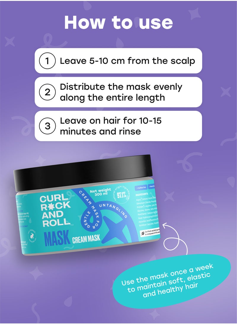 Curl Rock and Roll Hair Mask & Detangler - Healthy Shine and Elasticity - Paraben-Free, Sulfate-Free, 300 ml