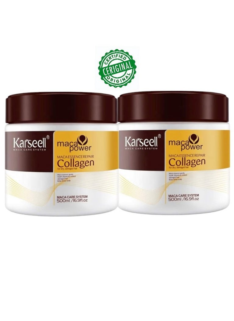 Karseell Collagen Hair Treatment Deep Repair Conditioning Argan Oil Collagen Hair Mask Essence for Dry Damaged Hair All Hair Types 500ml (pack of 2)