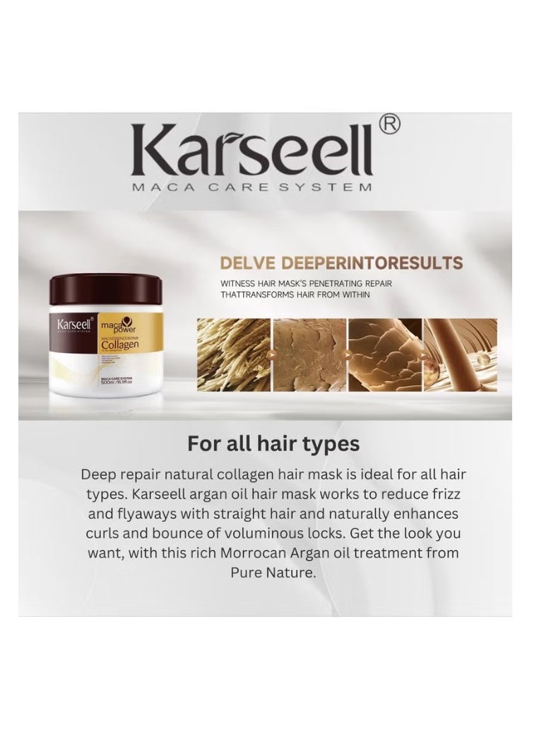 Karseell Collagen Hair Treatment Deep Repair Conditioning Argan Oil Collagen Hair Mask Essence for Dry Damaged Hair All Hair Types 500ml (pack of 2)