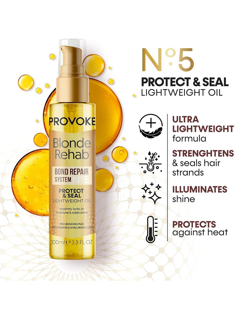 Blonde Rehab N0 5 Protect and Seal Bond Repair Hair Oil 100 ml Protects from Heat and Adds Shine in 1 Use with a Pro Bonding Complex Keratin and Hyaluronic Acid for Blonde Damaged Hair Gold