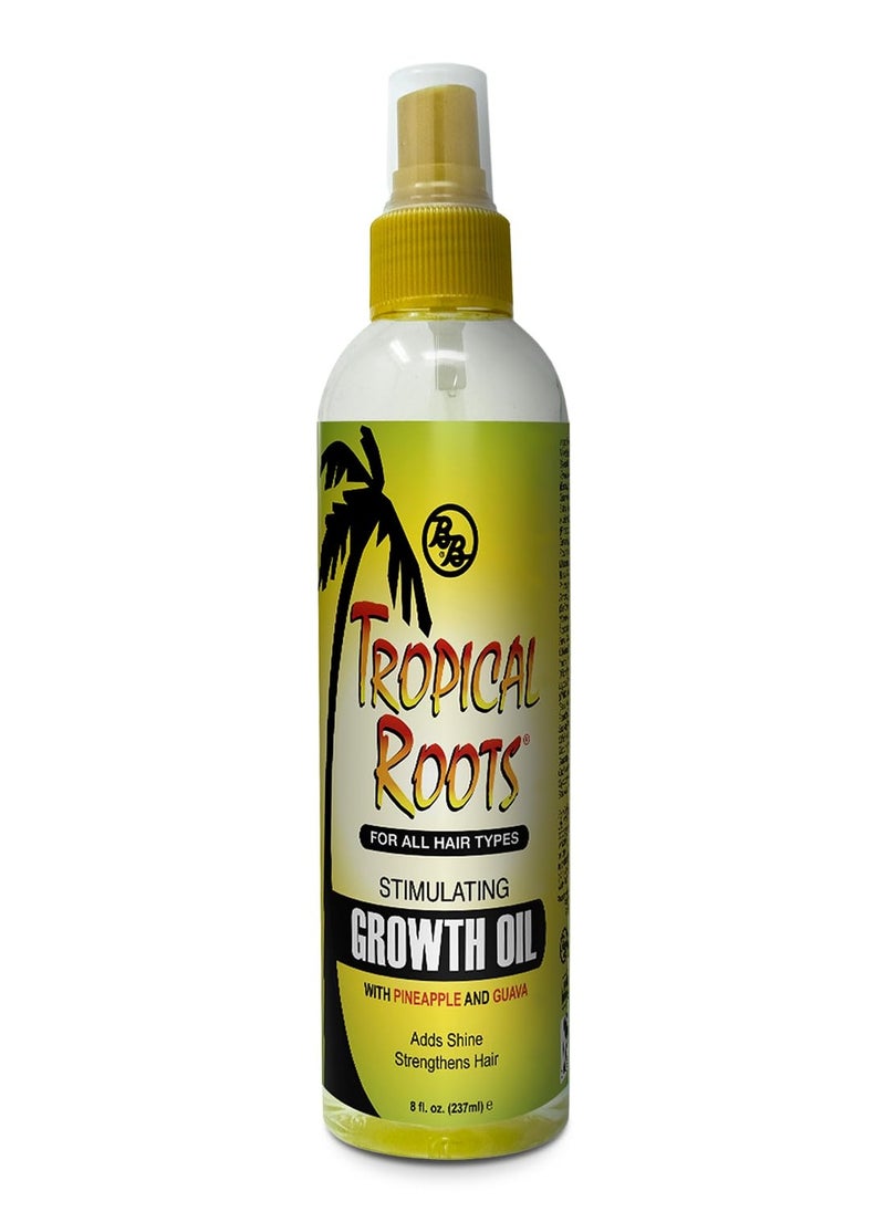 Bronner Bros Tropical Roots Stimulating Growth Oil - Hair Growth Products with Vitamin A & D, Guava & Pineapple Extracts - Sulfate & Paraben- Free Scalp Stimulator, Nourish, Moisturize Hair - 8oz