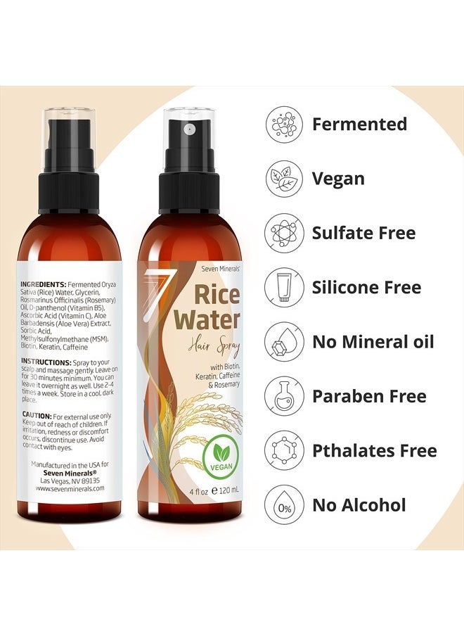 NEW Fermented Rice Water for Hair Growth - Infused with Rosemary, Biotin, Caffeine, Keratin Vegan Non-Greasy Spray Naturally Thicker, Longer, Softer Men & Women (4 fl oz)