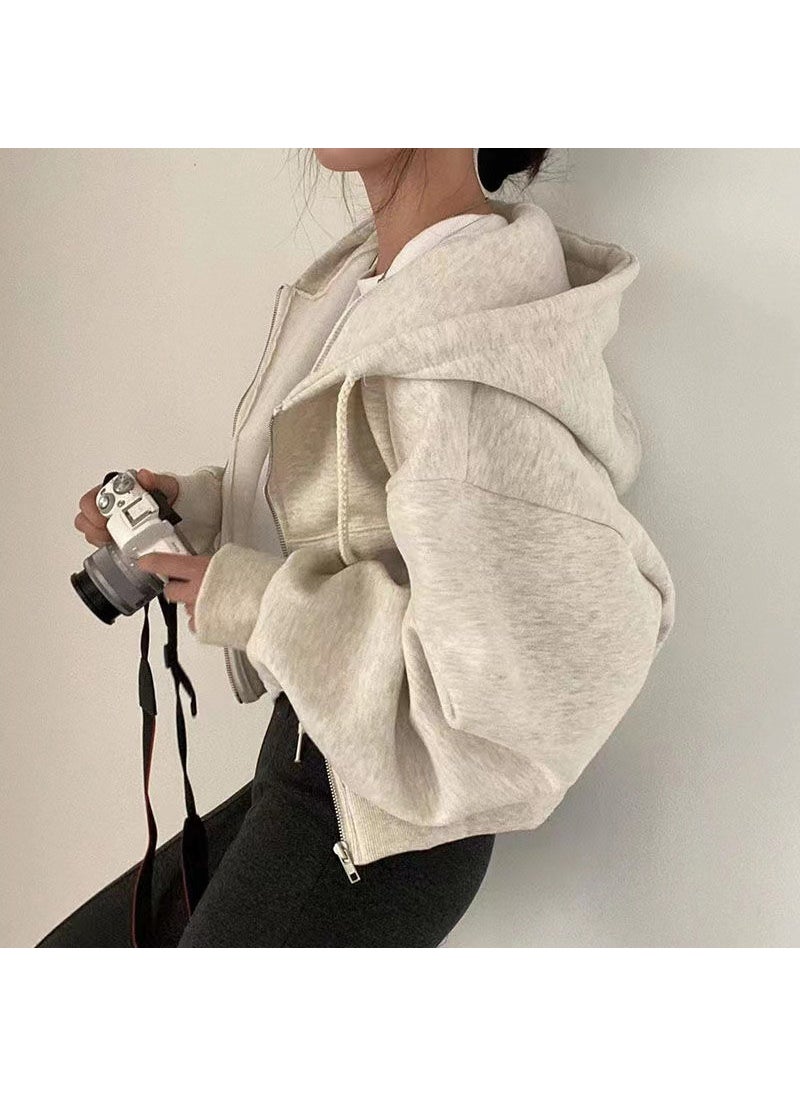 2023 Autumn Winter Plush Hoodie Women Melange gray