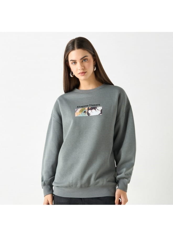 Graphic Print Sweetheart with Crew Neck and Long Sleeves