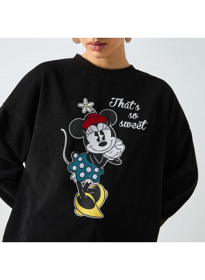 Minnie Mouse Print Sweatshirt with Crew Neck and Long Sleeves