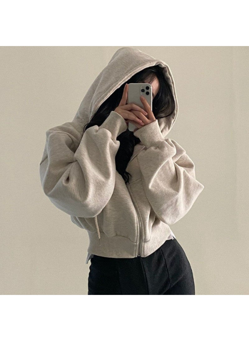 2023 Autumn Winter Plush Hoodie Women Light gray