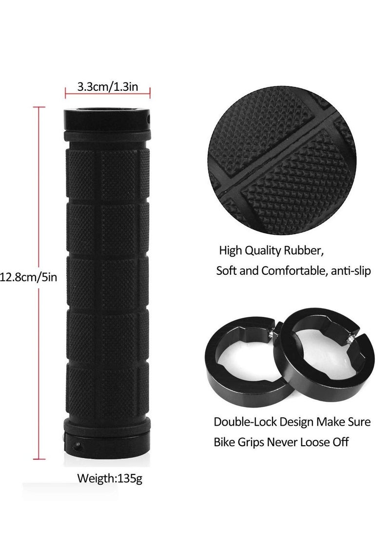 Bicycle Handlebar Grips, Rubber Anti-Slip Grip Handlebar for MTB/BMX Mountain Bike Bicycle Accessories Black 2 Pack