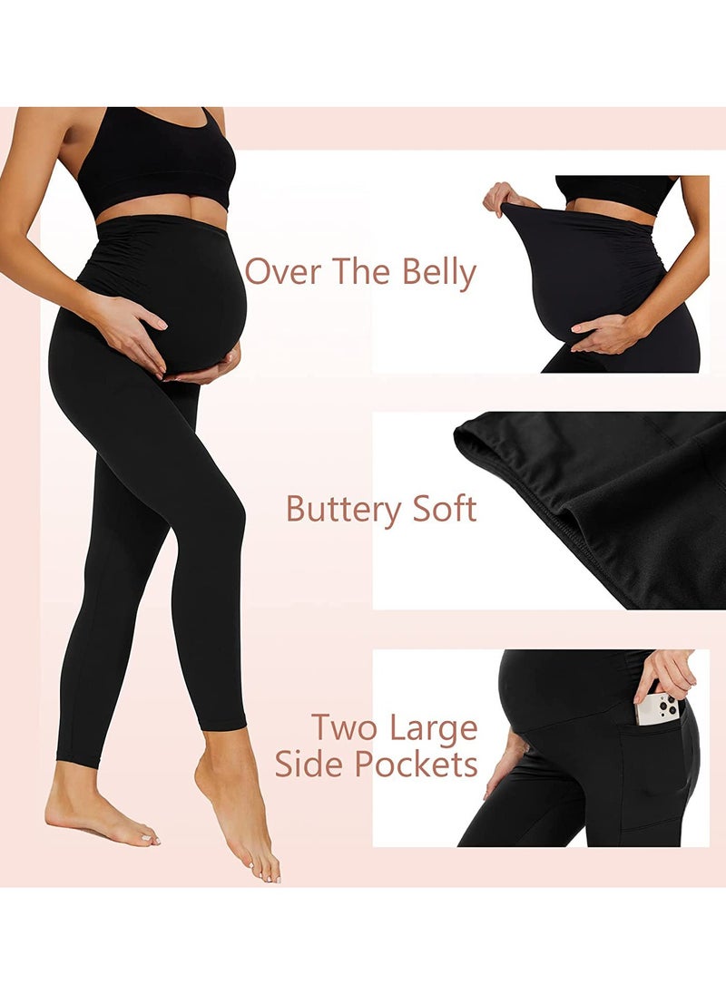 3 Pack Maternity Leggings，Workout Activewear Yoga Pregnancy Pants over the Belly Buttery Soft