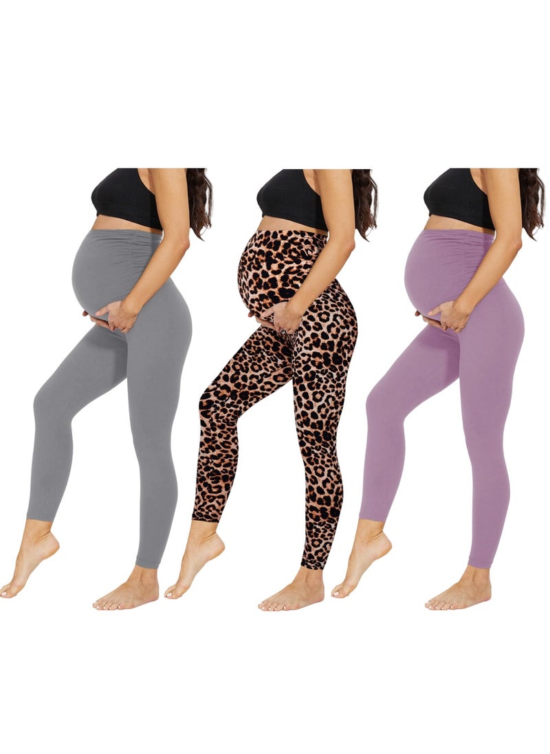 3 Pack Maternity Leggings，Workout Activewear Yoga Pregnancy Pants over the Belly Buttery Soft