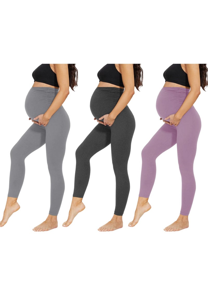 3 Pack Maternity Leggings，Workout Activewear Yoga Pregnancy Pants over the Belly Buttery Soft