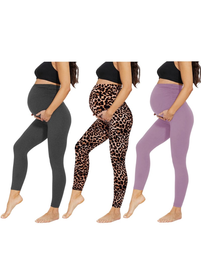 3 Pack Maternity Leggings，Workout Activewear Yoga Pregnancy Pants over the Belly Buttery Soft