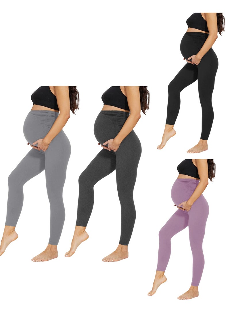 4 Pack Maternity Leggings，Workout Activewear Yoga Pregnancy Pants over the Belly Buttery Soft