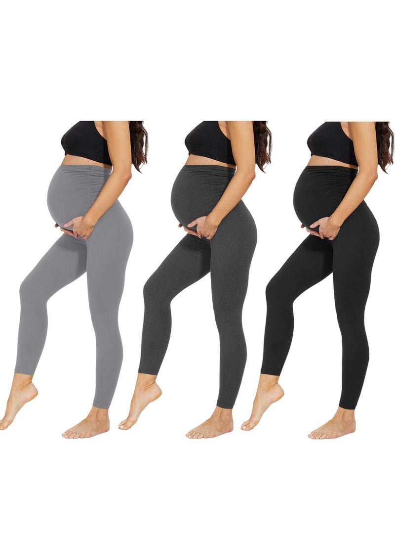 3 Pack Maternity Leggings，Workout Activewear Yoga Pregnancy Pants over the Belly Buttery Soft