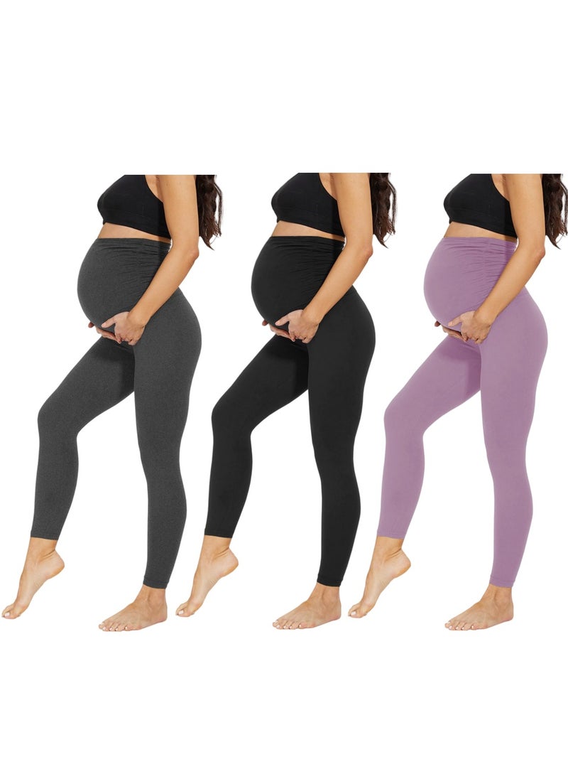 3 Pack Maternity Leggings，Workout Activewear Yoga Pregnancy Pants over the Belly Buttery Soft