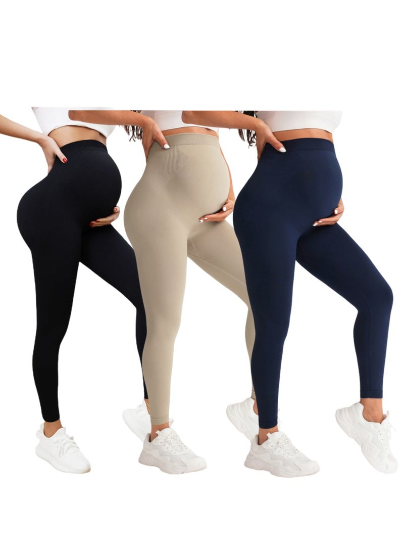 3 Pack Maternity Leggings，Workout Activewear Yoga Pregnancy Pants over the Belly Buttery Soft