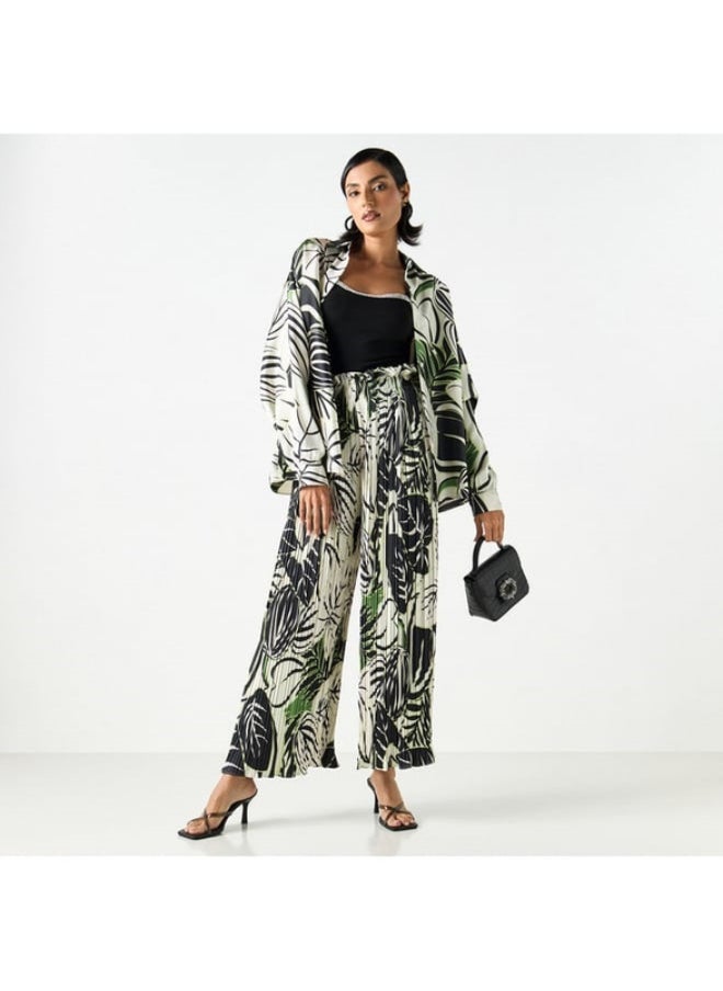 2Xtremz Printed Pleated Palazzo Pants with Elasticated Paperbag Waist