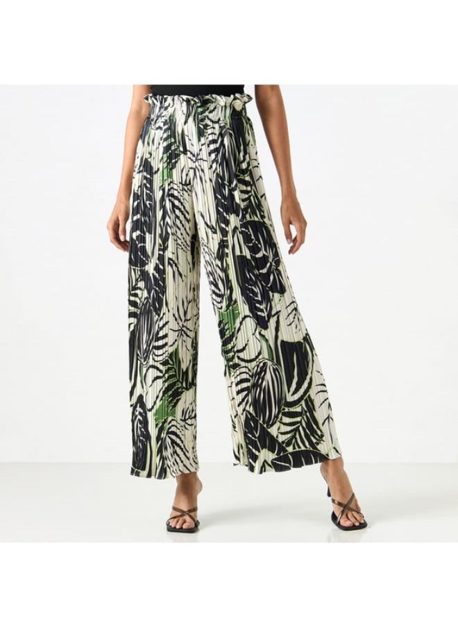 2Xtremz Printed Pleated Palazzo Pants with Elasticated Paperbag Waist