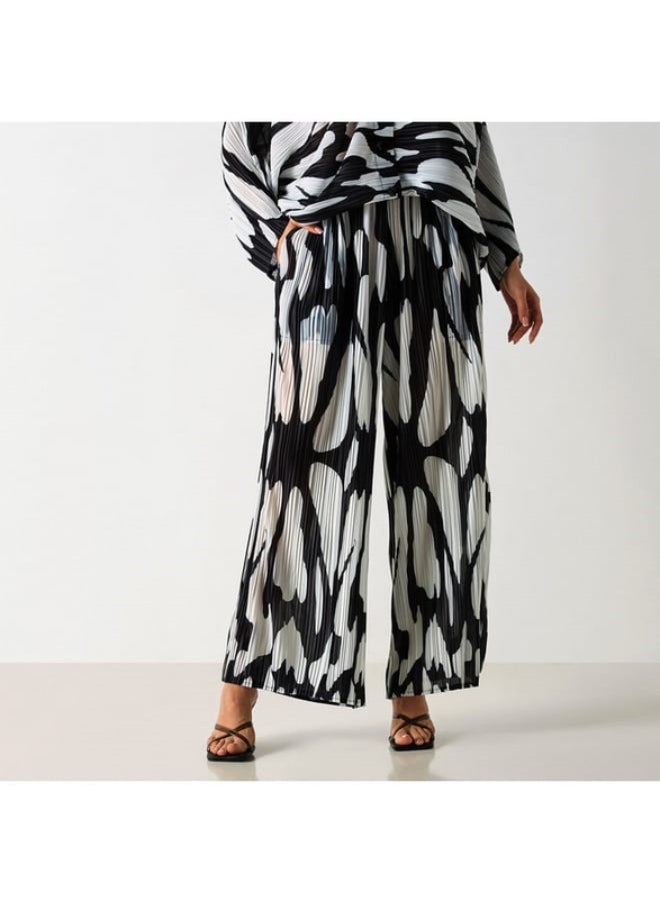 2Xtremz All-Over Print Plisse Wide Leg Pants with Pockets