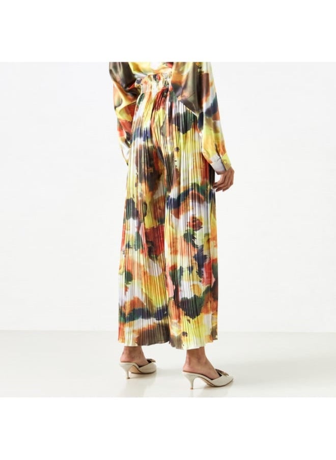 2Xtremz Printed Pleated Palazzo Pants with Elasticated Paperbag Waist