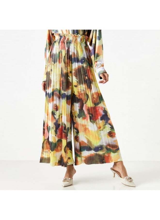 2Xtremz Printed Pleated Palazzo Pants with Elasticated Paperbag Waist