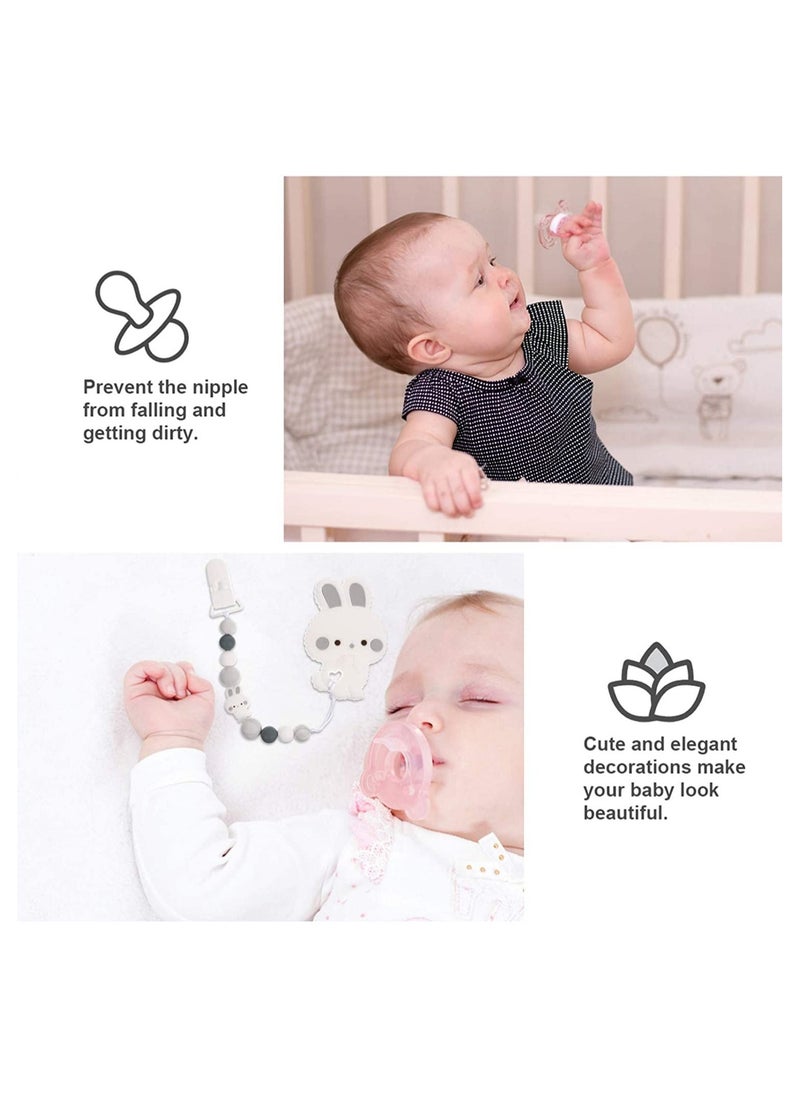 Silicone Pacifier Clip for Teething, Rabbit Pattern Baby Pacifier Holder, Perfect for Newborn Boys & Girls, Durable & Safe