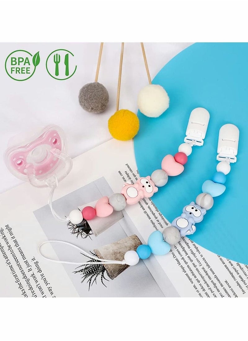 Pacifier Clips Straps 2 Pieces DIY Baby Chewable Safety Teether Chains Anti-Drop Cartoon Pacifier Chains for Toddler Kids Children