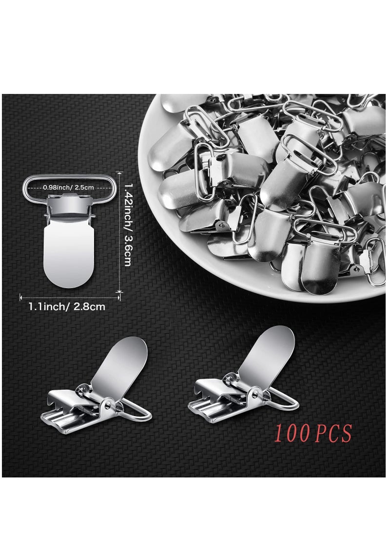 100 Pieces Metal Pacifier Suspender Clips Straps Holder Fasteners Clips Baby Pacifier Suspender Snap Heavy Duty Fasteners Clips for Making Pacifier Holders Bib Bed Sheet Fasteners Toy Clip