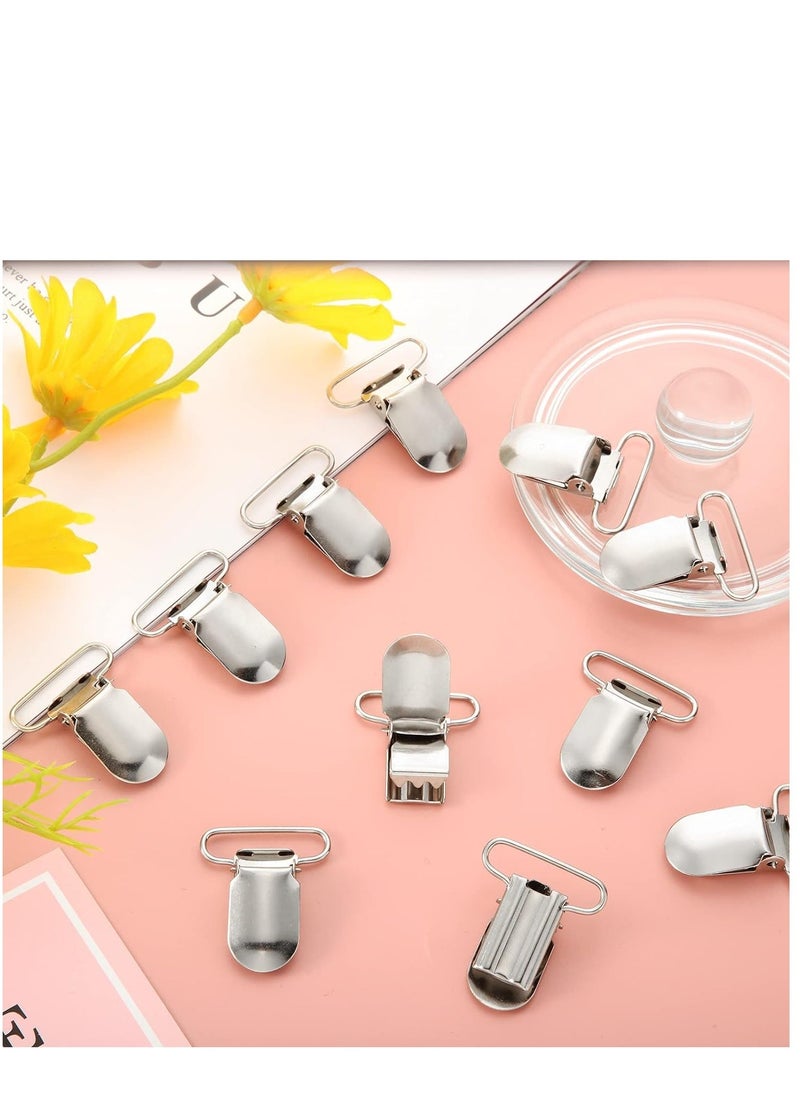 100 Pieces Metal Pacifier Suspender Clips Straps Holder Fasteners Clips Baby Pacifier Suspender Snap Heavy Duty Fasteners Clips for Making Pacifier Holders Bib Bed Sheet Fasteners Toy Clip