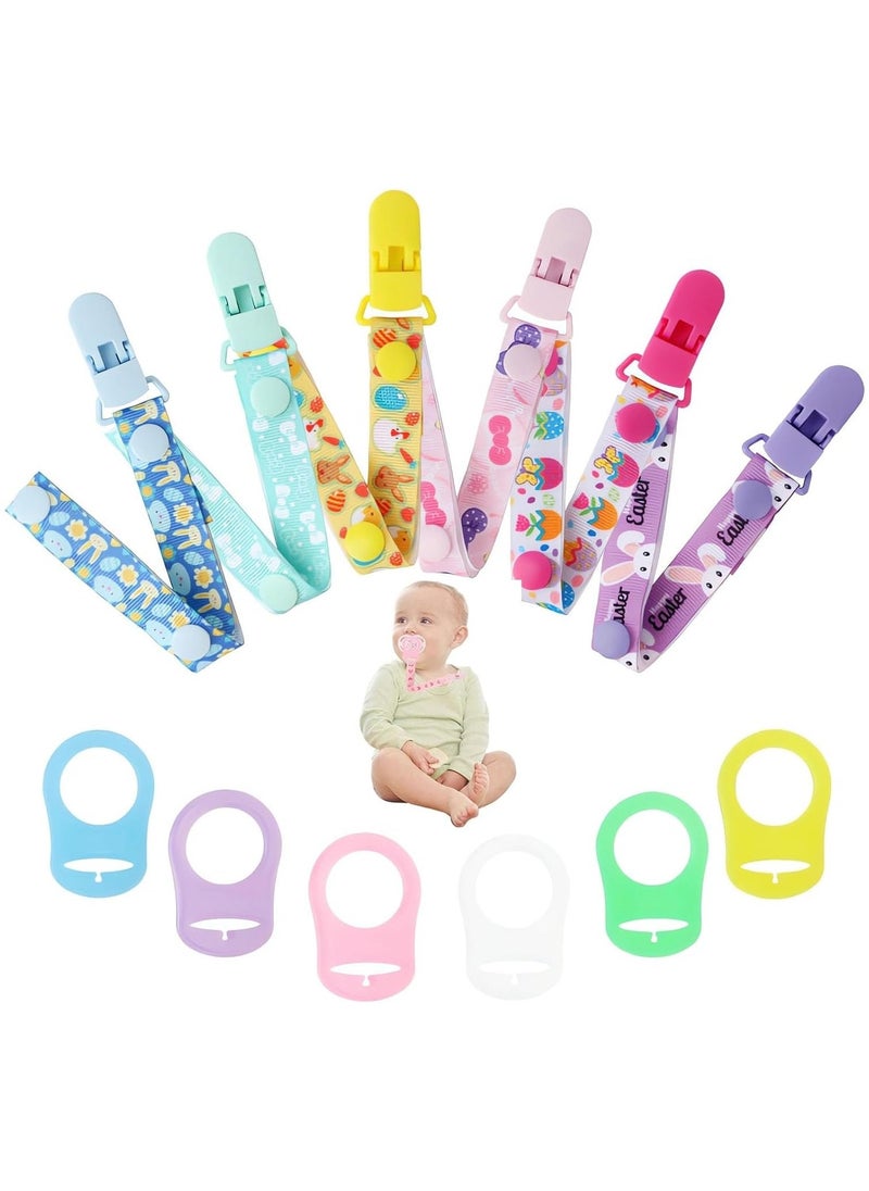 Silicone Dummy Clips Adapter, 6 pcs Baby Pacifier Chain with 6 pcs Adapters, Silicone Ring Adapter, Baby Pacifier Holder Soother Clip Chain Straps