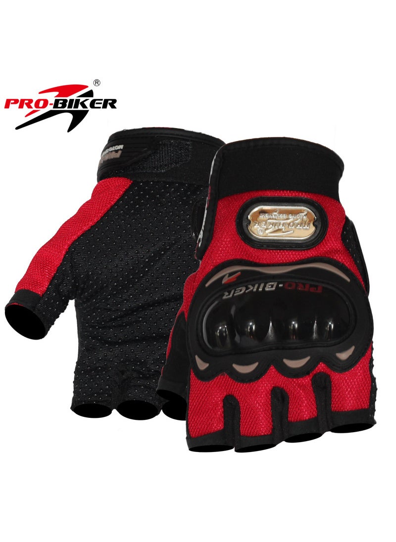 PRO-BIKER Motorcycle Riding Gloves Short Finger Drop-Resistant Non-Slip Breathable Summer Off-Road Gloves Motorcycle GlovesRed Red