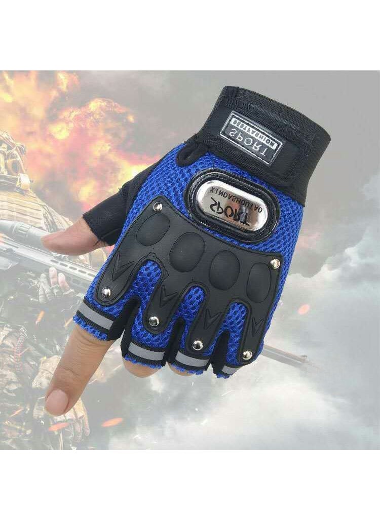 Breathable Tactical Half-Finger Gloves for Motorcycling Off-Road6 nail half finger Blue 6 nail half finger Blue