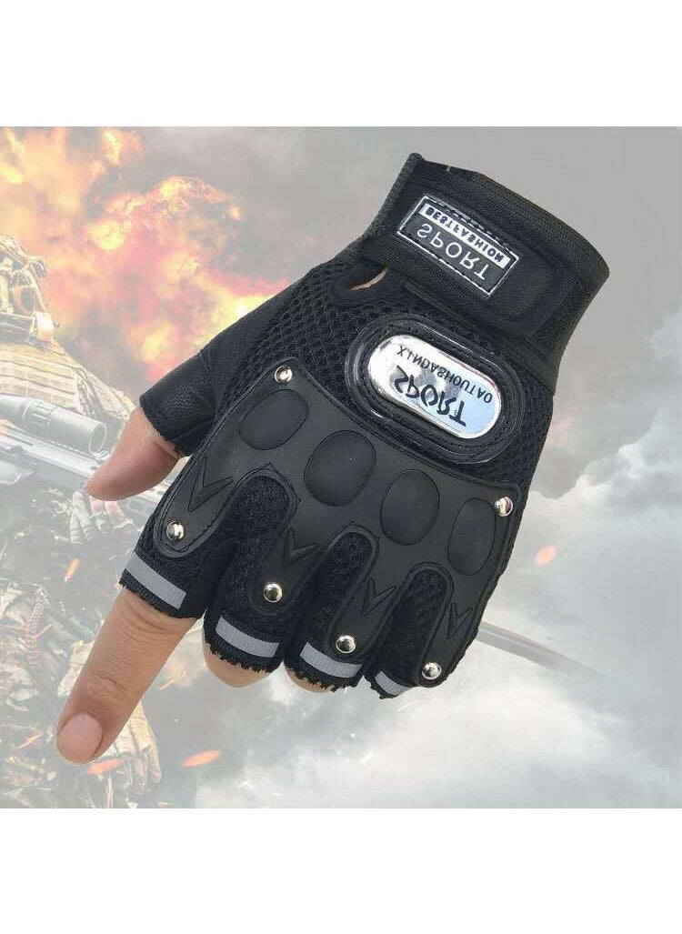 Breathable Tactical Half-Finger Gloves for Motorcycling Off-Road6 nail half finger Black 6 nail half finger Black