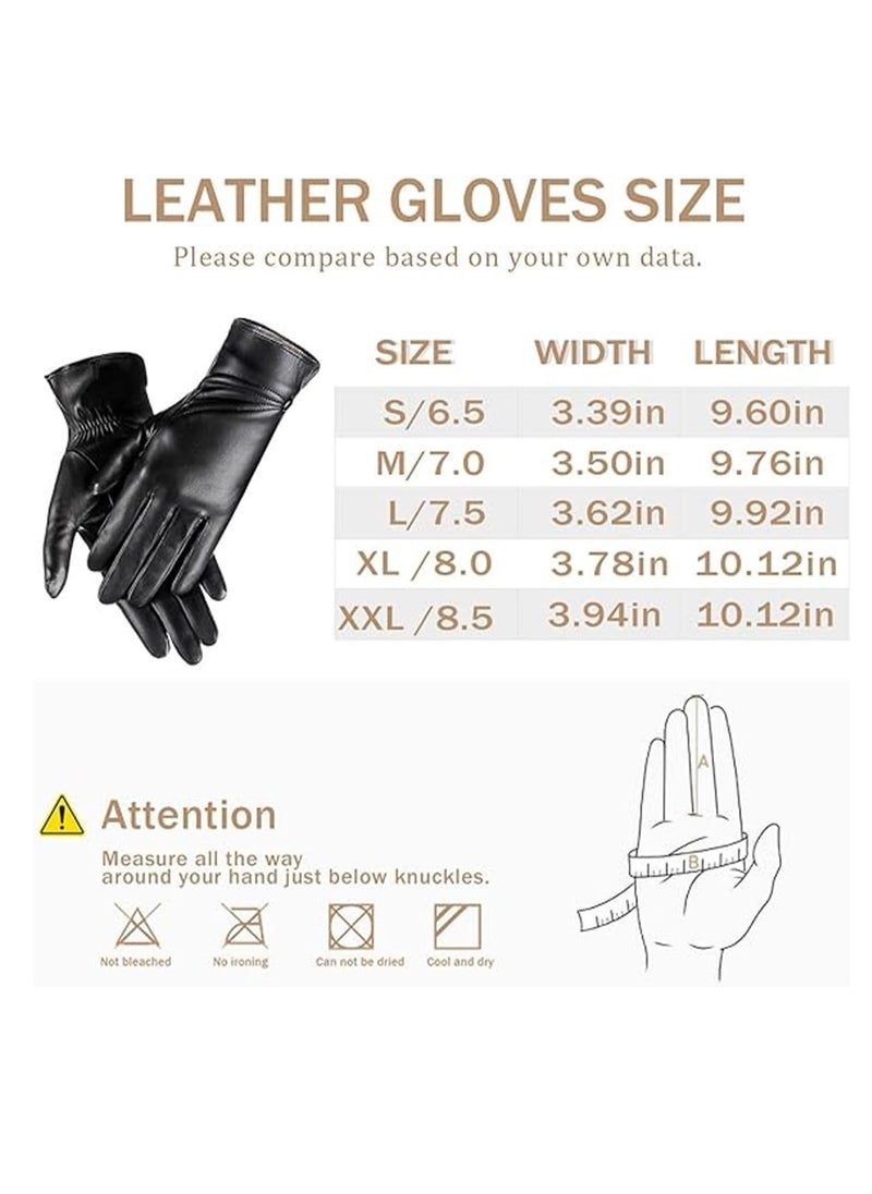 Winter Leather Gloves for Women, Warm Touchscreen Driving Coral velvet lining Gloves