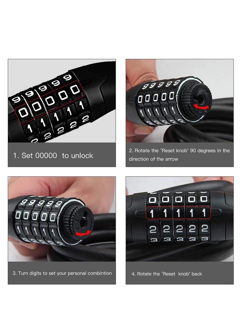 Bike Lock Security Anti Theft Bicycle Chain Lock Open with Password High Security Digit Resettable Combination Coiling Cable Lock Best for Bicycle Outdoors