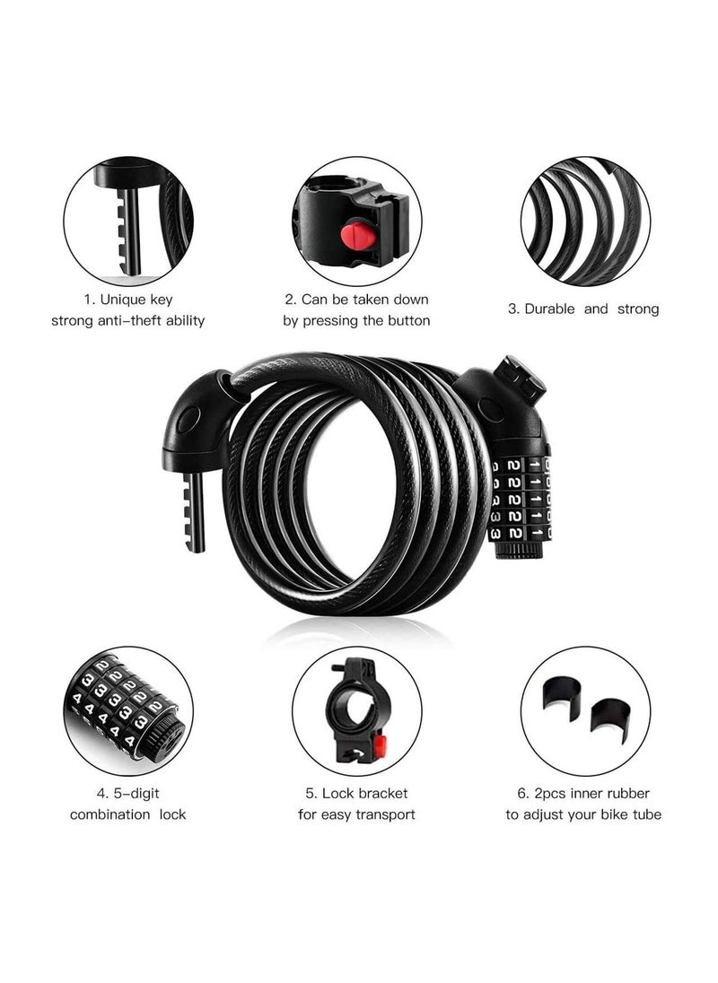 Bike Lock Security Anti Theft Bicycle Chain Lock Open with Password High Security Digit Resettable Combination Coiling Cable Lock Best for Bicycle Outdoors